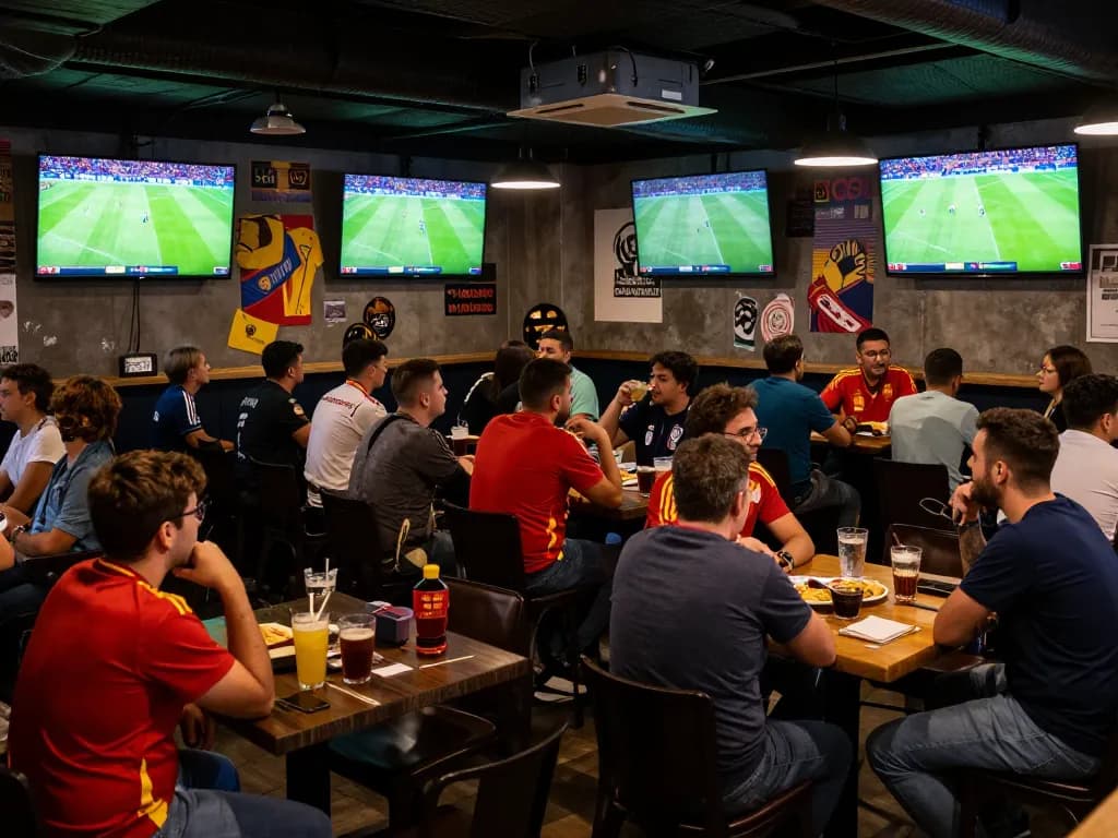 Soi kèo tây ban nha during an exciting Spanish football match, fans engaged in live betting