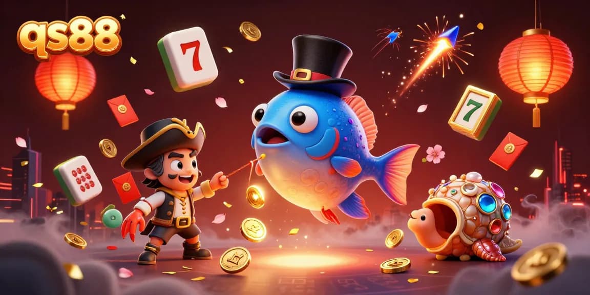 qs88 illustrates thrilling casino action with an anglerfish, shrimp, and sea snail in a vibrant 3D scene.