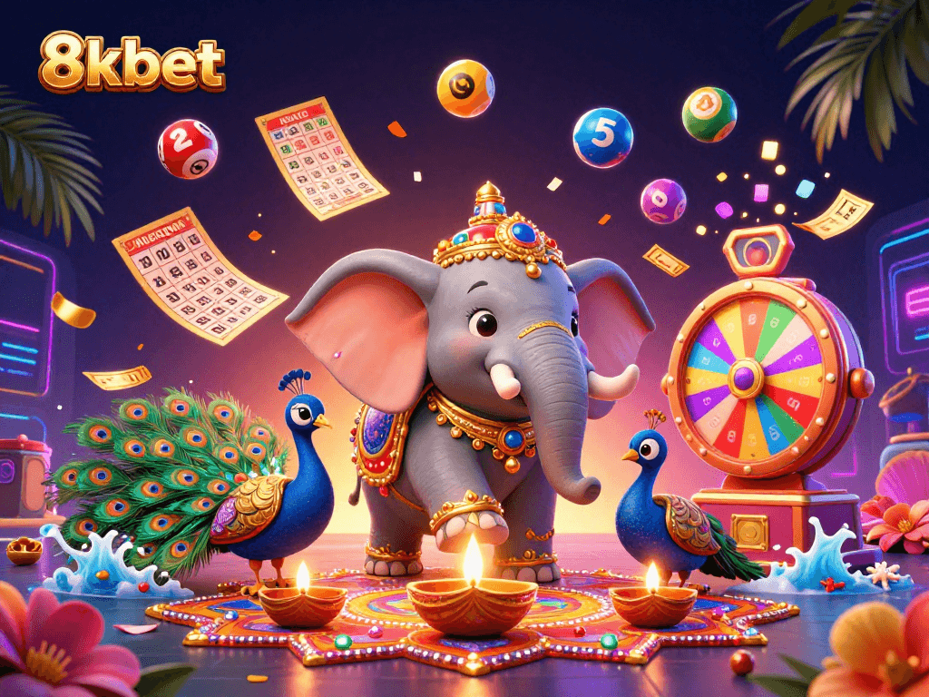 Engage in thrilling 8xbet gaming adventures with the vibrant elephant and lottery elements.