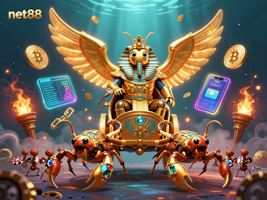 Experience thrilling gameplay at net88 with a vibrant illustration of casino elements and characters.