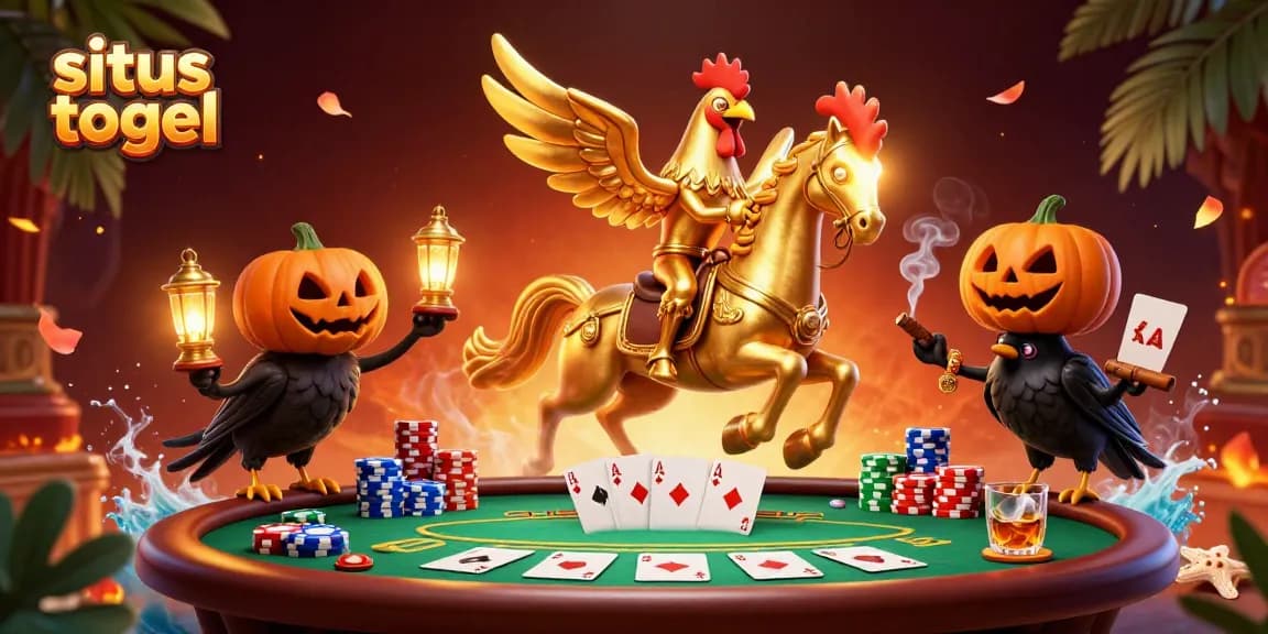 Experience situs togel thrills with a golden rooster in a vibrant casino scene full of excitement.