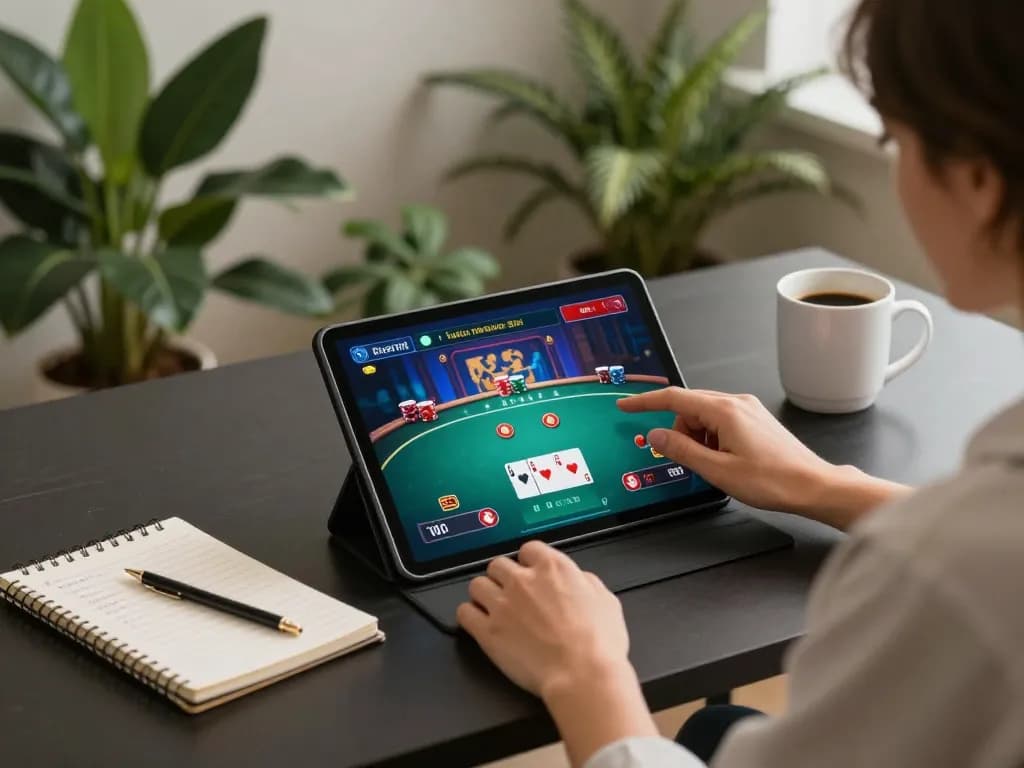 Engaging moment as a player enjoys a poker game on rikvip platform, showcasing a stylish modern gaming space.