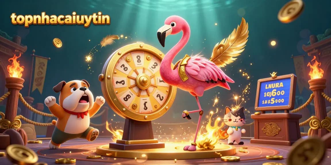 Spin the prize wheel at topnhacaiuytin, showcasing exciting gambling elements and dynamic characters.