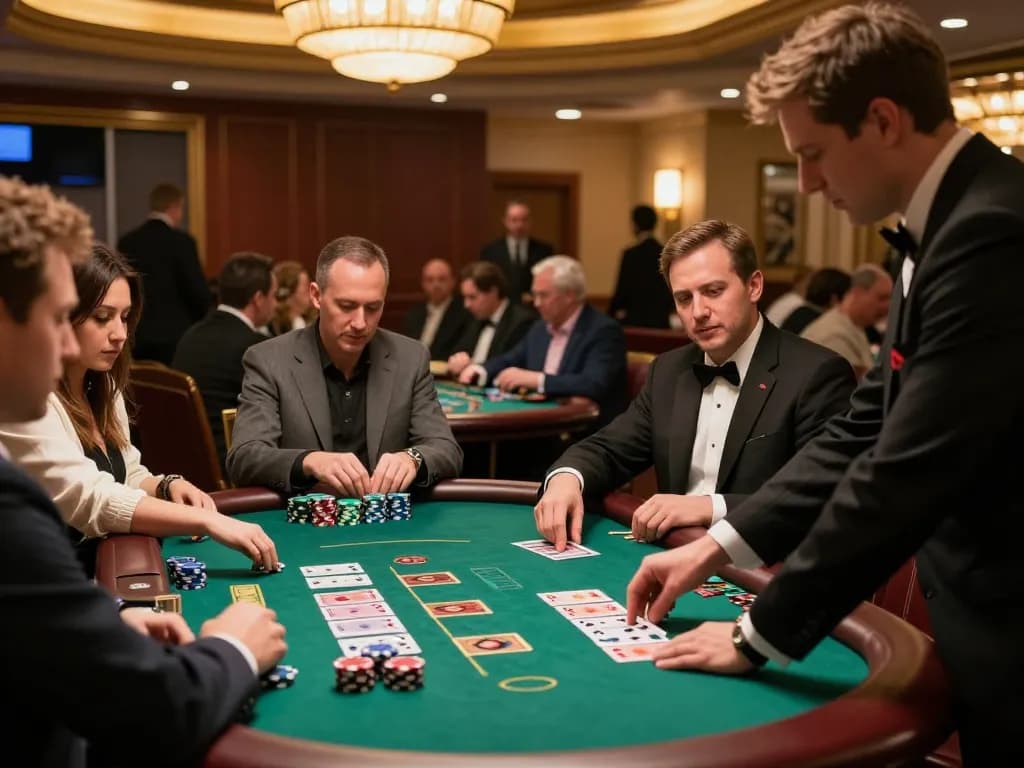 90phut elite blackjack game with vibrant atmosphere, players engaged in strategic gameplay.