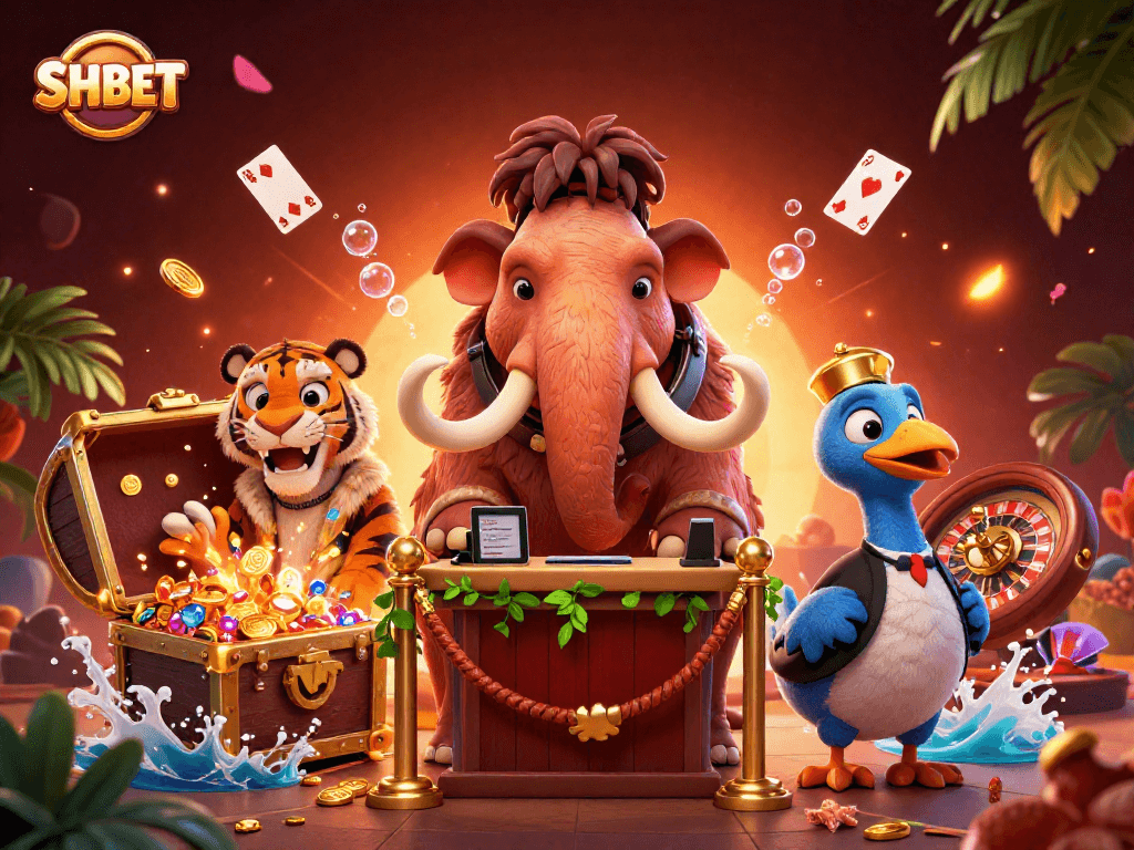 Experience the excitement at SHBET with a vibrant casino scene, featuring dynamic characters and immersive elements.
