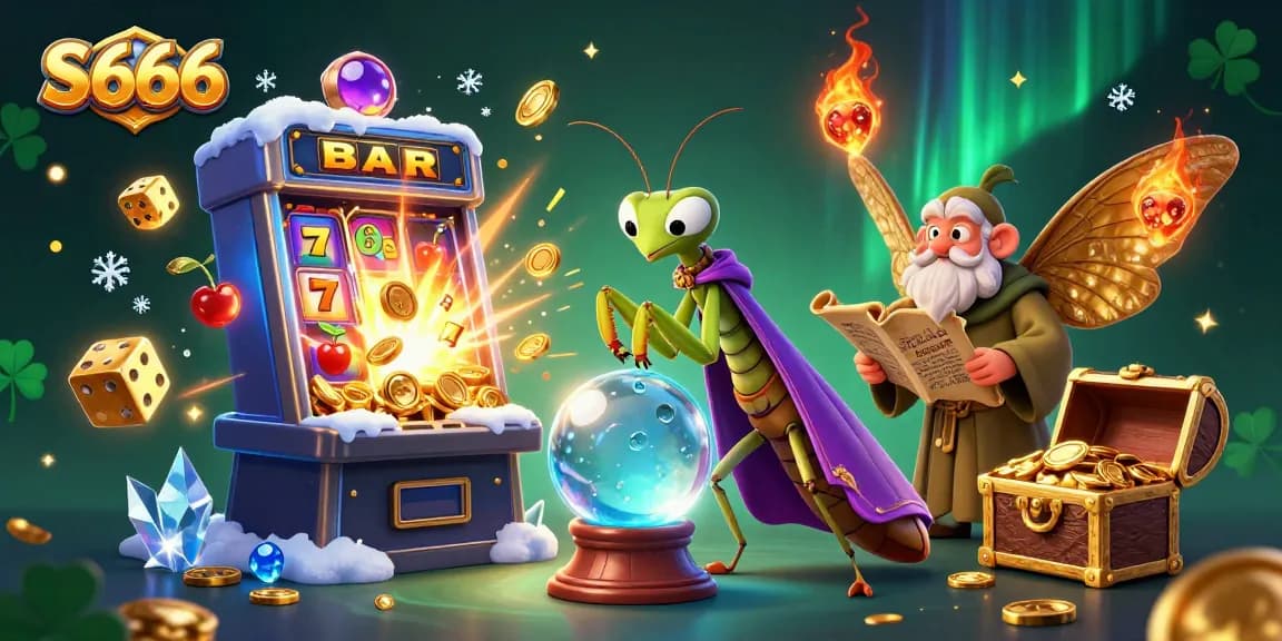 S666 engages players with an enchanting 3D fortune teller scene, showcasing vibrant casino game elements and a mystical atmosphere.