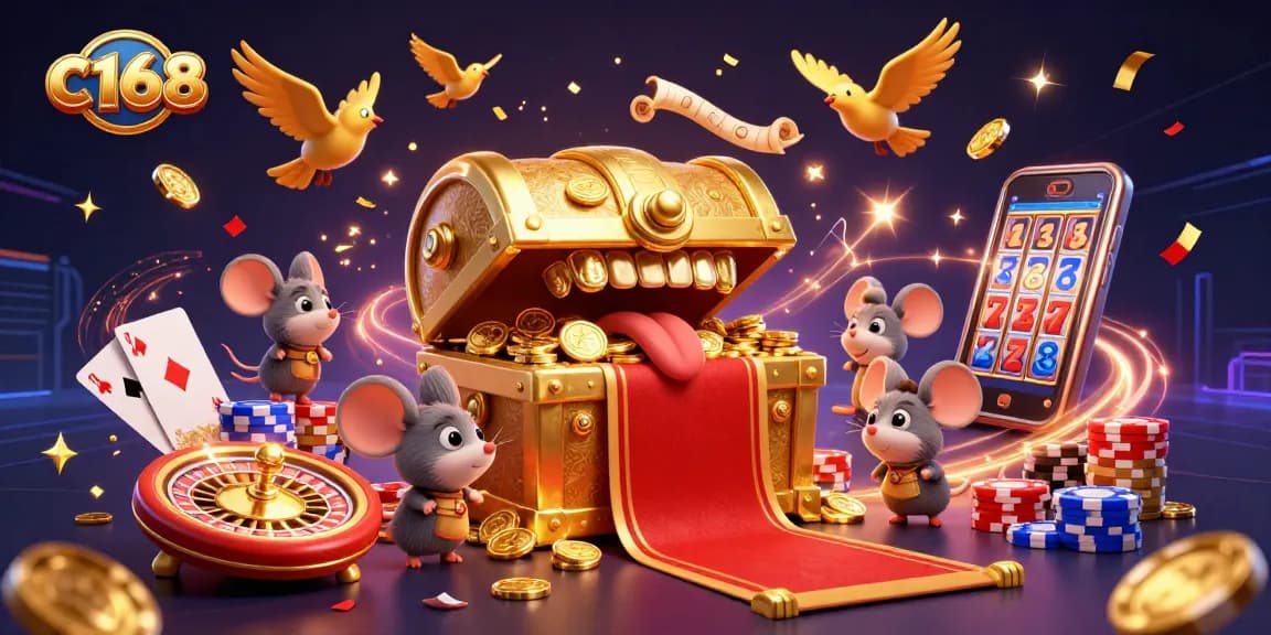 Engage with exciting c168 slots and jackpots amidst a treasure-filled 3D casino adventure.