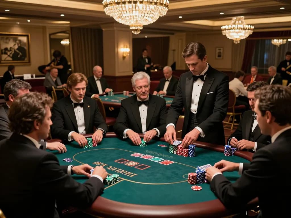 du 88 players engaged in high-stakes poker, showcasing chips and cards in an upscale casino