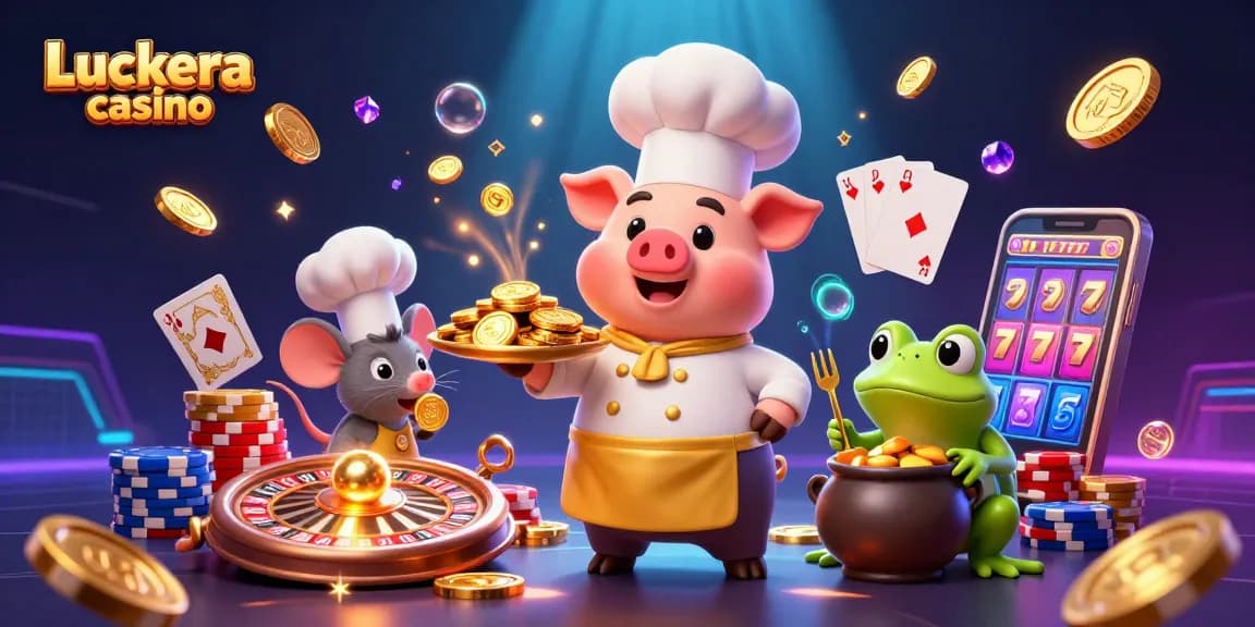 Experience Luckera casino's vibrant gaming world with golden coins and rich casino action.