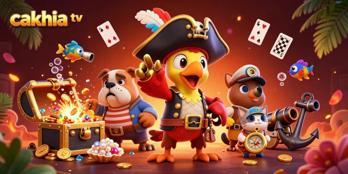 Cakhia tv showcases a vibrant pirate-themed illustration with dynamic gambling elements