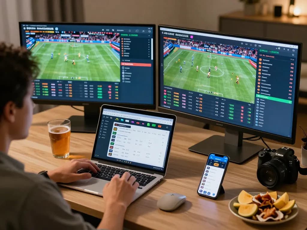 SOCOLIVE sports betting experience, capturing a lively user interface on multiple screens while placing bets.