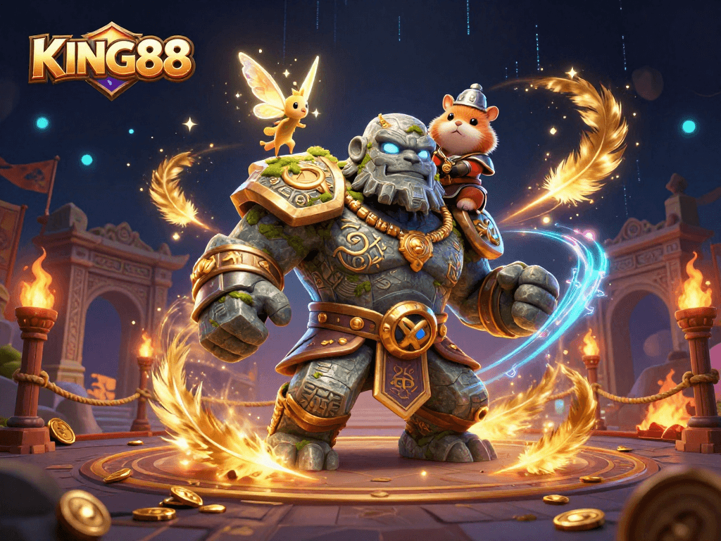 Experience KING88's magical gambling adventure with vibrant characters and casino elements