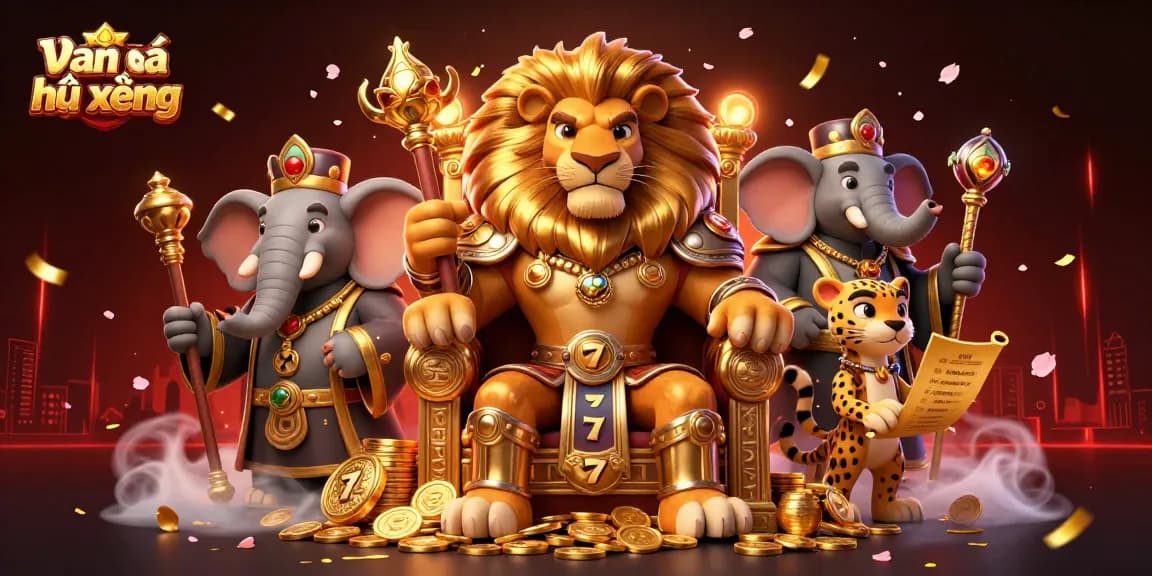 Engage in high-stakes fun with Bạn cá nổ hũ xèng as a lion king rules a casino throne of riches.