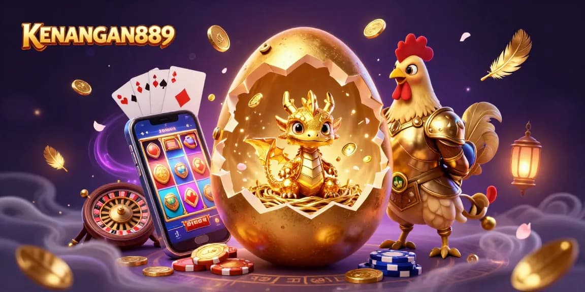 Play exciting slot games at KENANGAN889 where a golden dragon and poker chips create a magical atmosphere.
