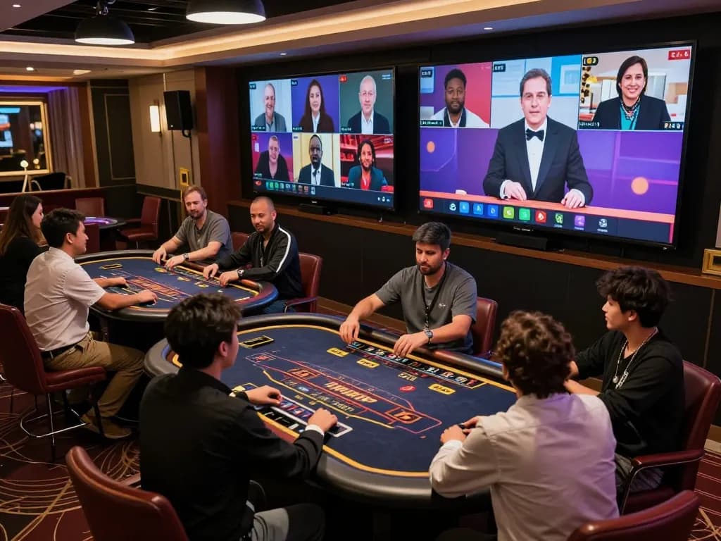 Ga368 players engaging in live-dealer games, showcasing excitement in a modern gambling environment.