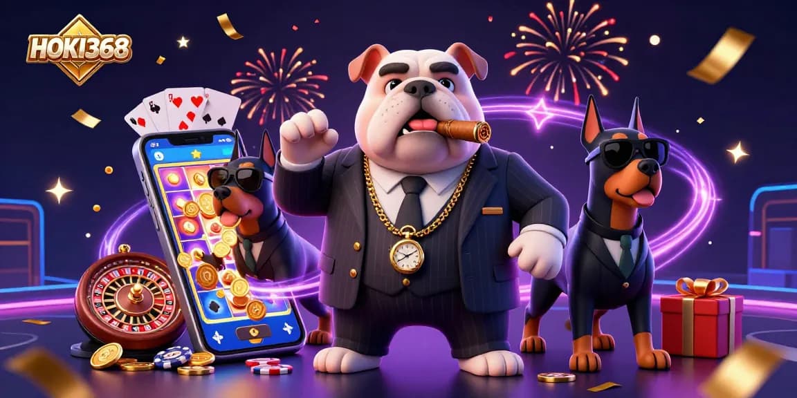 Experience thrilling games at HOKI368 with cinematic action and vibrant graphics in this engaging illustration.