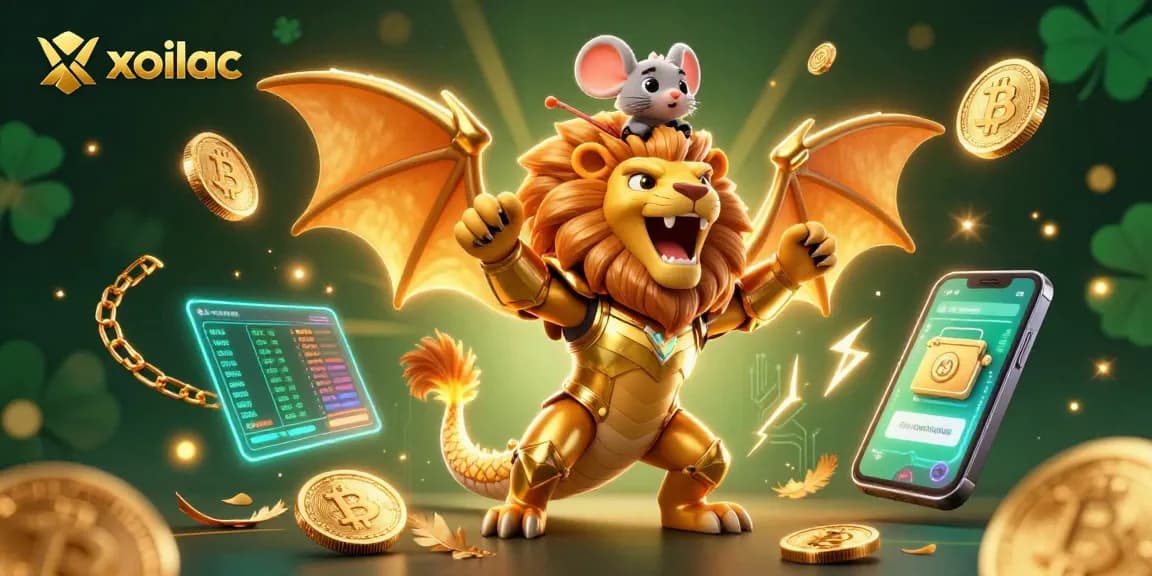 Engage with the captivating xoilac casino scene featuring a roaring chimera and crypto elements.