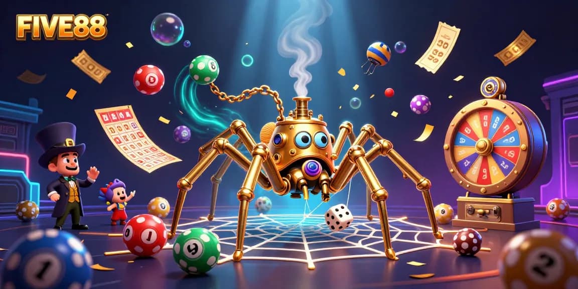 Join the excitement at FIVE88 with this vibrant, dynamic casino-themed 3D illustration featuring steampunk characters!