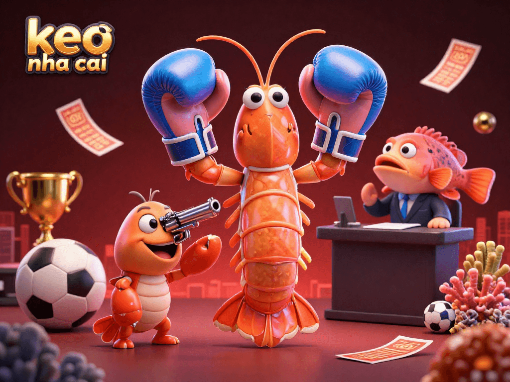 Engage with keo nha cai betting strategies through an exciting sports-themed 3D illustration filled with dynamic elements.