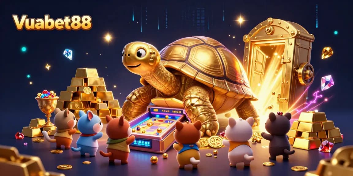 Experience the excitement of Vuabet88 with a vibrant 3D illustration showcasing casino fun and rewards.