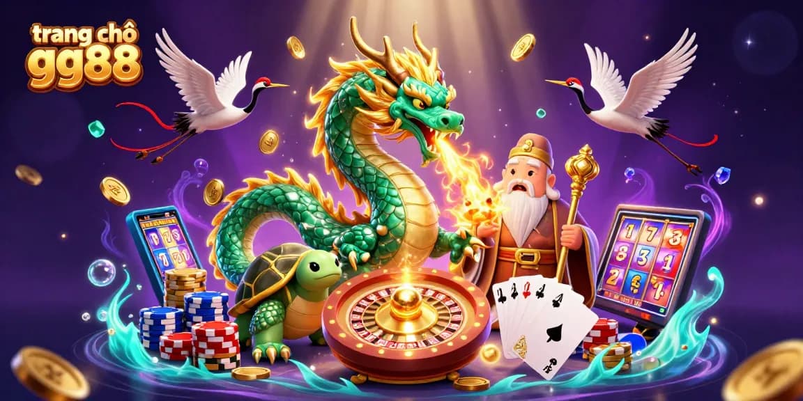 Experience the excitement at trang chủ gg88 with this vibrant 3D casino illustration featuring a jade dragon and lucky symbols.