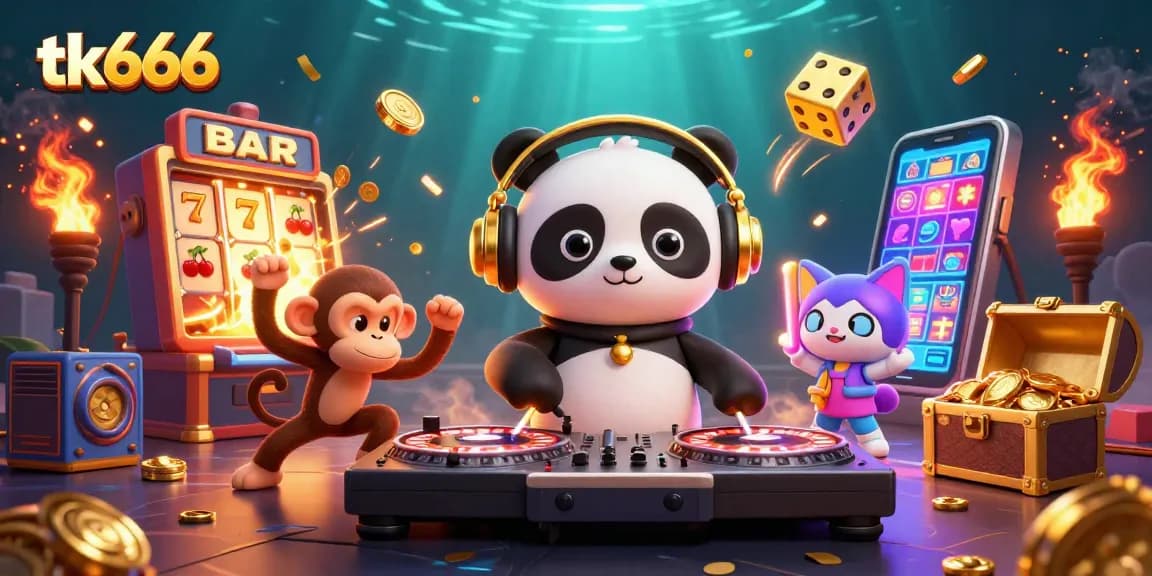 Spin the reels and win big with tk666's vibrant online casino illustration, showcasing exciting gaming elements!