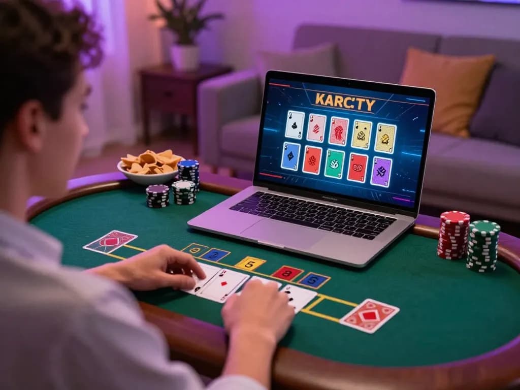 Person engaged in online blackjack at HZ88, showcasing a dynamic home gaming atmosphere.