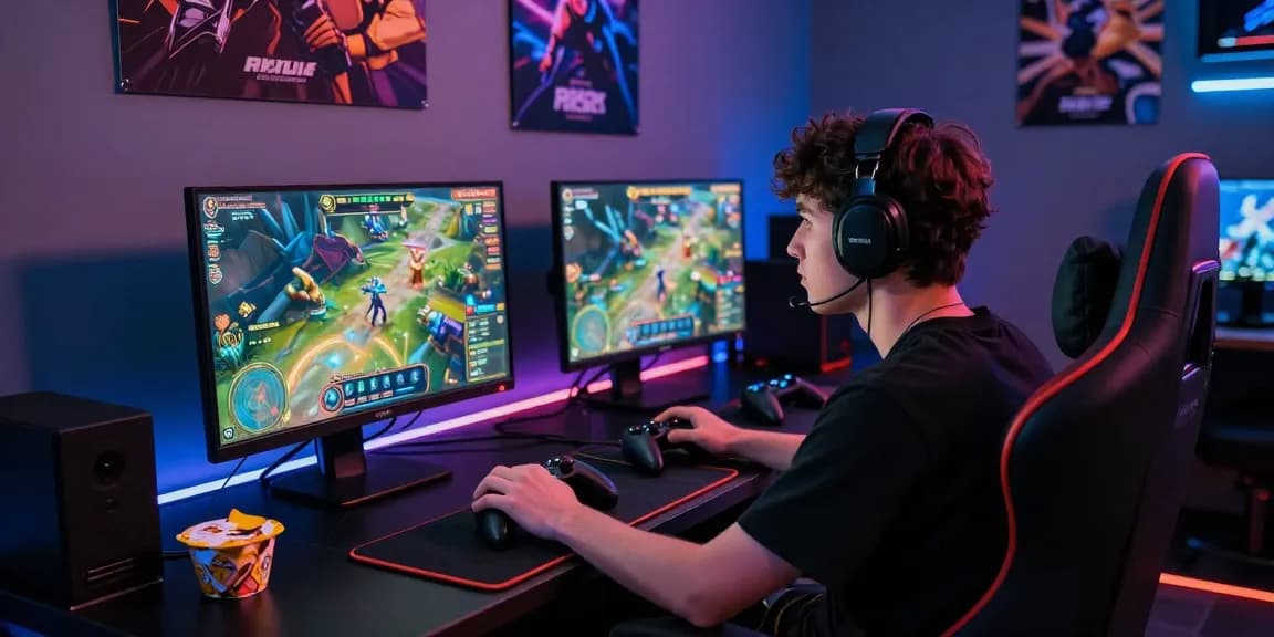 Player immersed in a Rikvip gaming experience at a modern setup with vibrant visuals and engaging atmosphere.