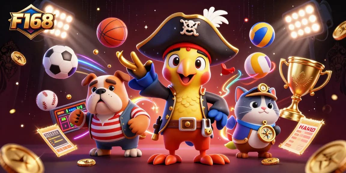 F168 pirate captain leading an exciting online gambling adventure with dynamic betting elements.