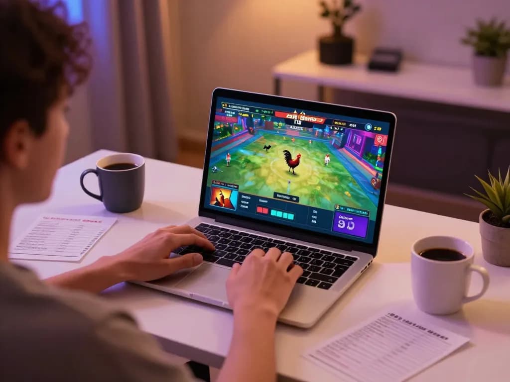 Xem trận đá gà thomo HD trực tiếp trong một thiết lập trò chơi trực tuyến sống động.