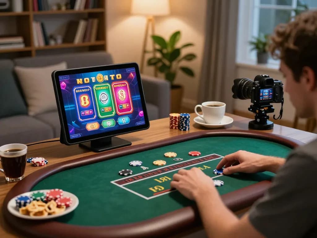 Sunwin player engaging in online poker while relaxing at home, showcasing responsible gaming