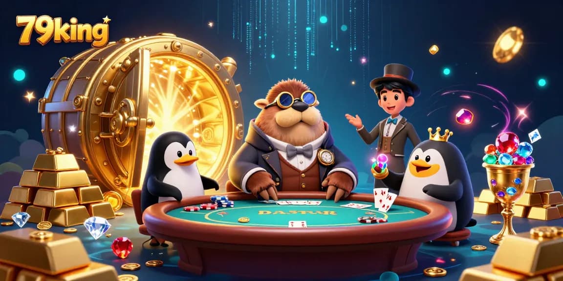 Engage with the thrilling poker scene at 79king featuring a jolly walrus, penguin dealer, and dynamic gameplay elements.