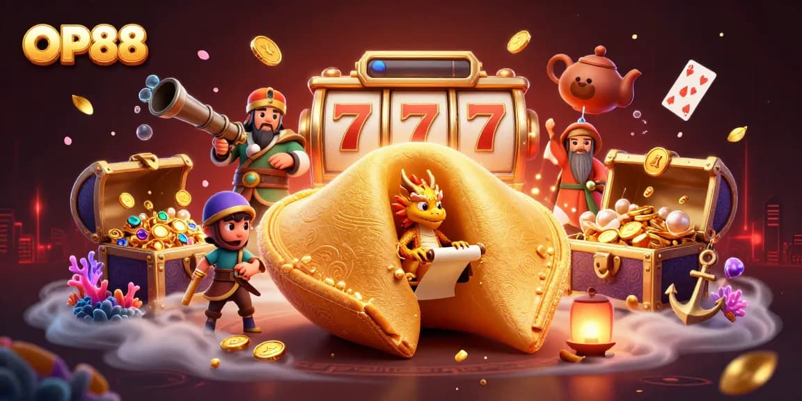 Engage with OP88's captivating fortune, featuring golden cookies and slot elements for fun