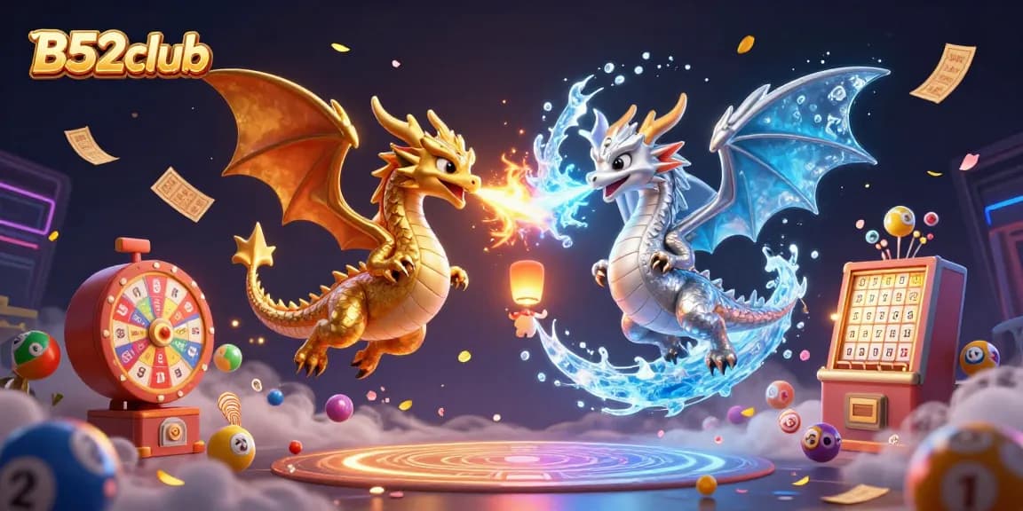 B52club ignites excitement with colorful lottery balls and dazzling prize elements in a dynamic illustration.