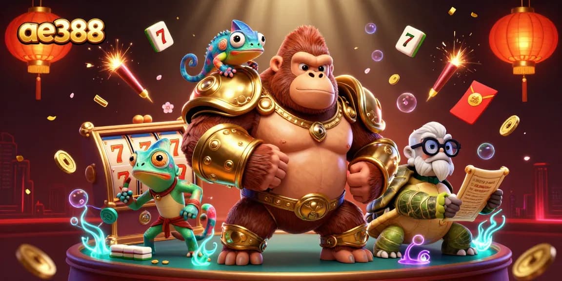 Engage in thrilling gameplay at ae388, where exciting casino elements collide in a vibrant illustration.