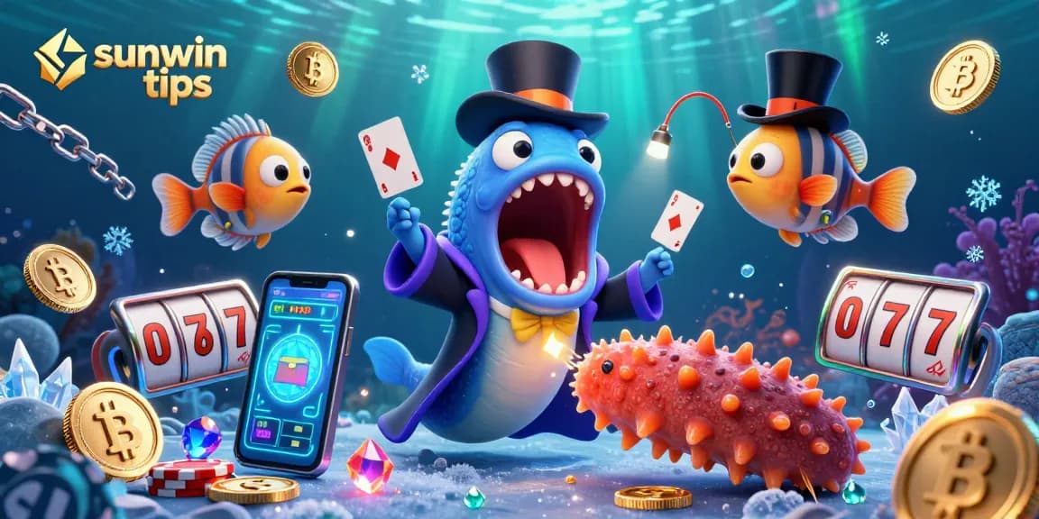 Players enjoy thrilling slots with sunwin tips amidst a magical underwater casino.