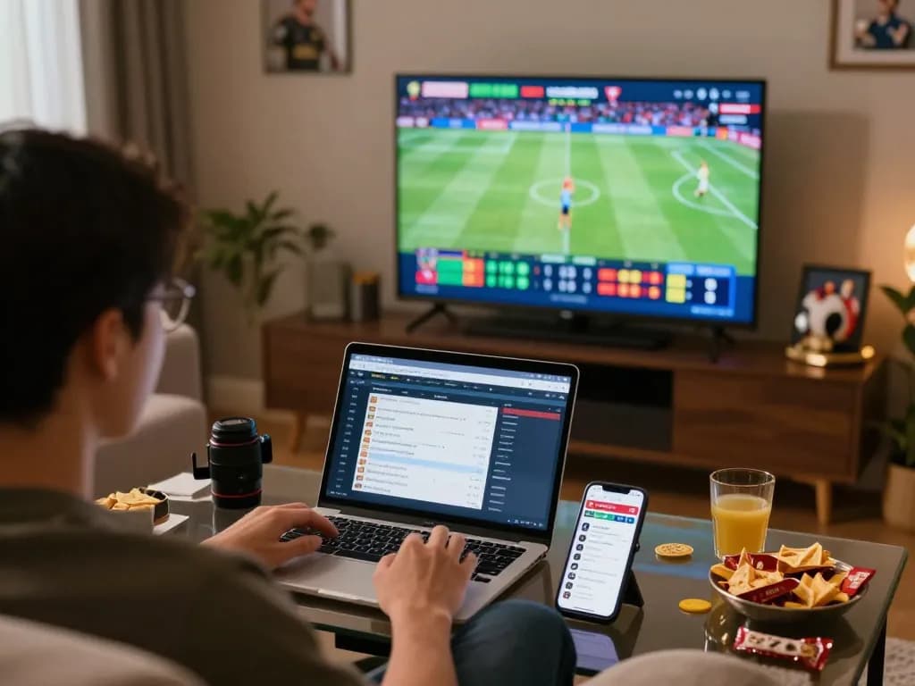 Active user placing bets for live sports events on fly88 platform, surrounded by a cozy setting.