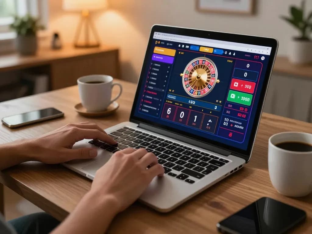 Experience the excitement of Go 88 betting from a modern home office setting with vibrant digital roulette.