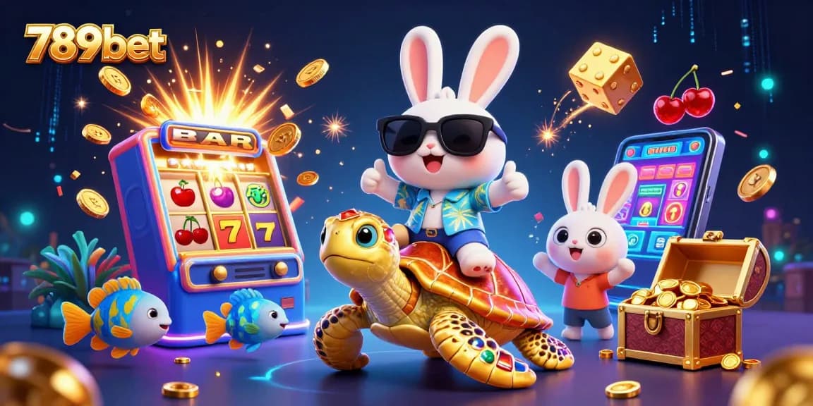 Win big with 789bet in a vibrant casino scene featuring lucky symbols and characters.
