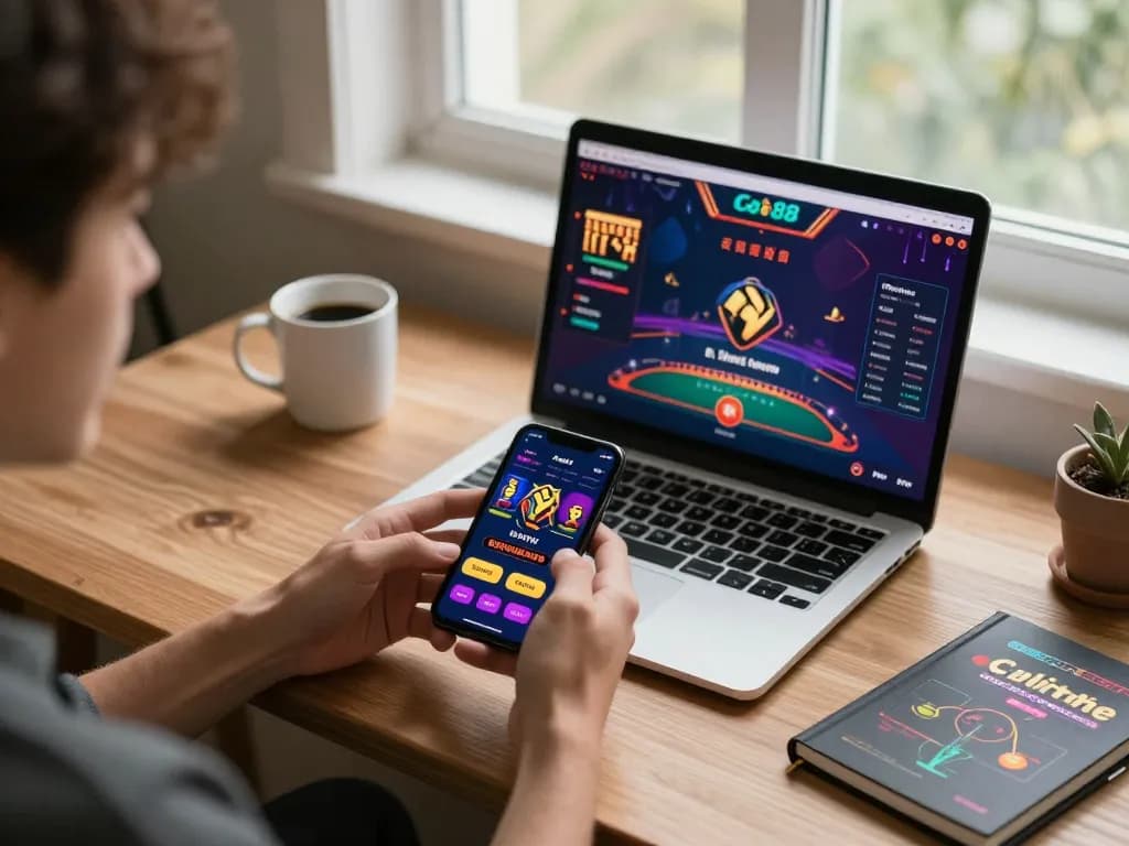 Engaging in online gaming with Go88 app on smartphone, showcasing a cozy and responsible gaming environment