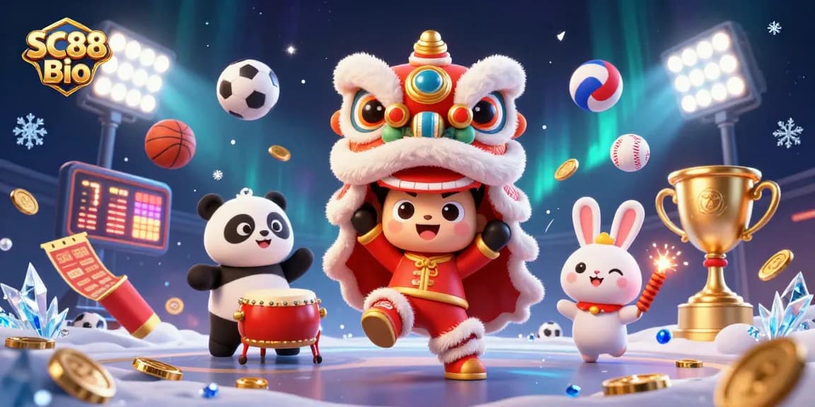 Celebrate winning moments at SC88 Bio with an engaging lion dance scene and vibrant casino elements.