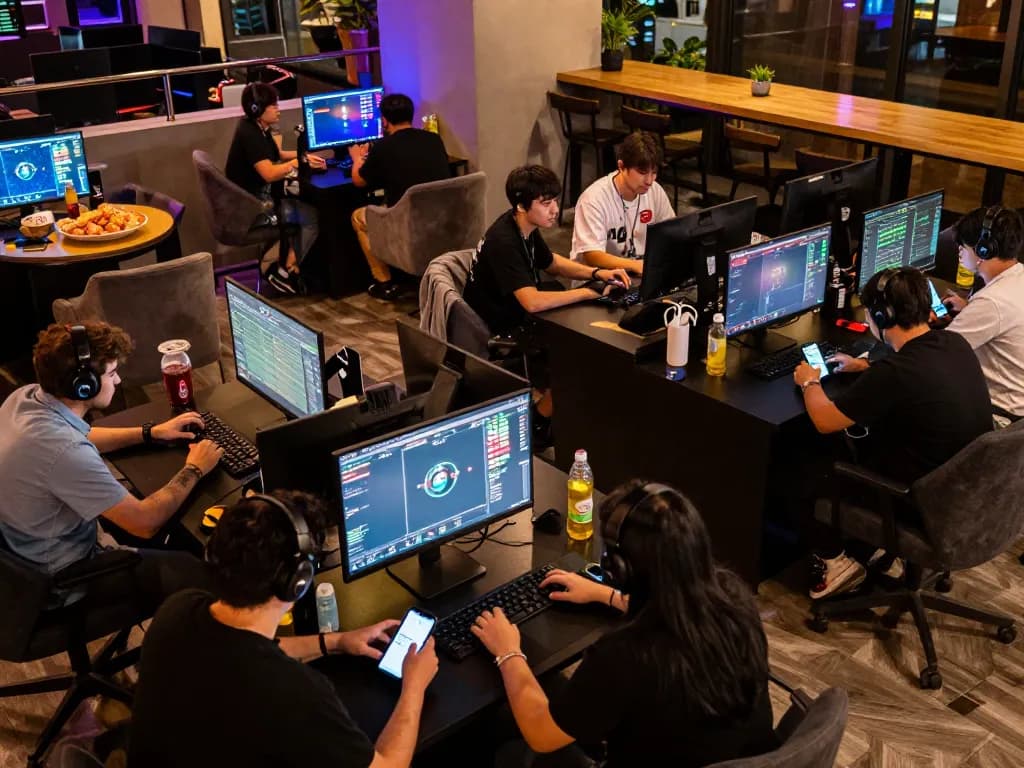 KQBD enthusiasts placing bets in a vibrant eSports betting lounge