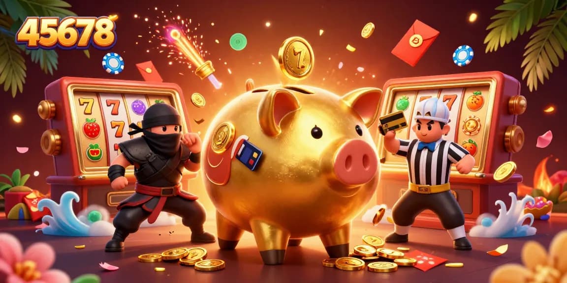Win big with 45678 in an exciting casino scene filled with jackpots and rewards.