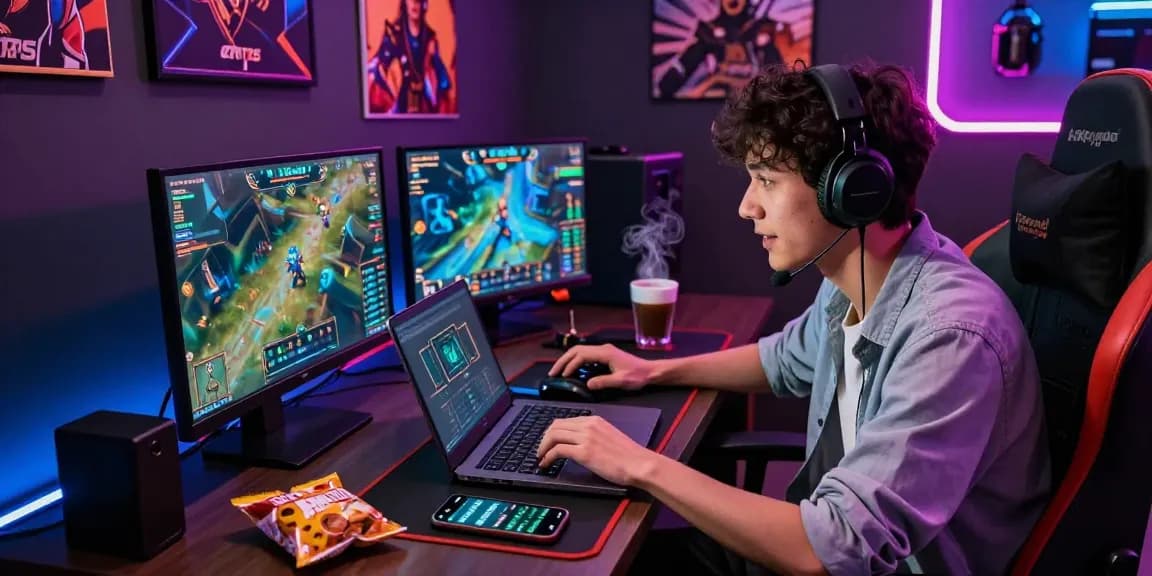 Exciting 68gamebai online gaming moment with a focused player in a colorful game room.
