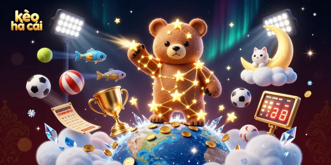 Explore kèo nhà cái with dynamic sports elements in a vibrant 3D illustration.
