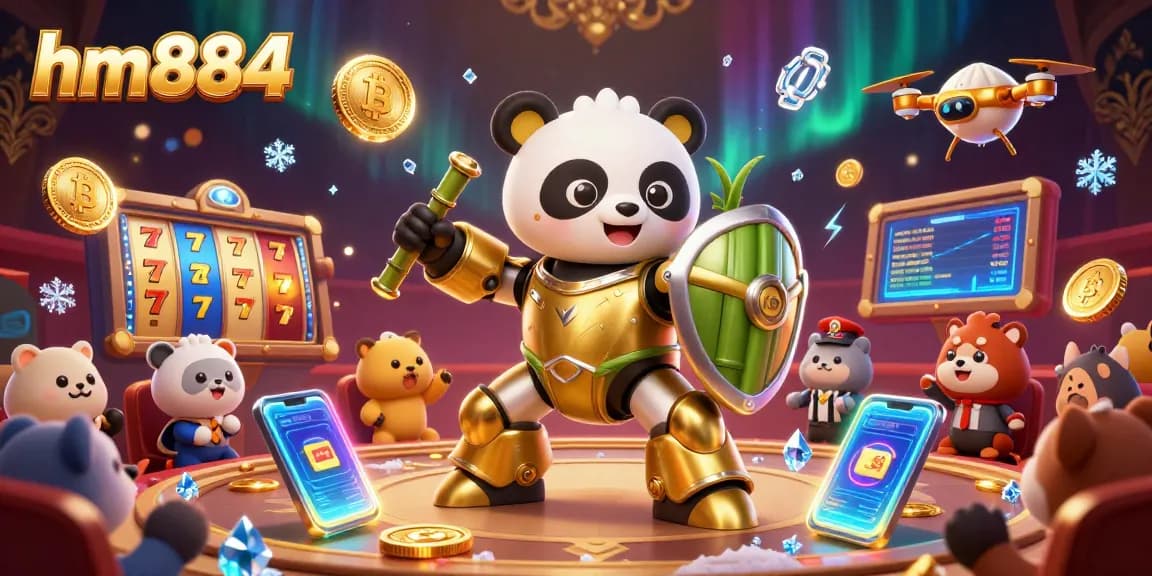 Experience thrilling casino action at hm884 with engaging slot reels and vibrant coins.