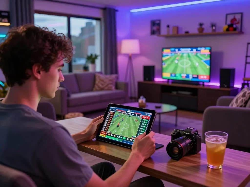 Experience the thrill of sports betting with Nowgoal while reviewing live match statistics on a tablet.