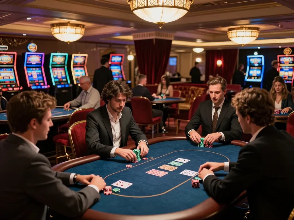 VIPWIN poker players strategizing in an upscale casino environment.