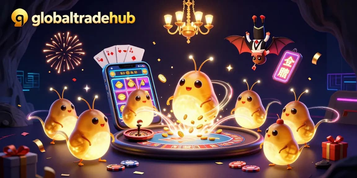 Glowing characters illuminate a vibrant casino environment at globaltradehub, showcasing exciting gambling action.