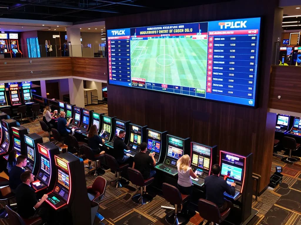 Soi keo enthusiasts engaged in live sports betting in a vibrant casino setting